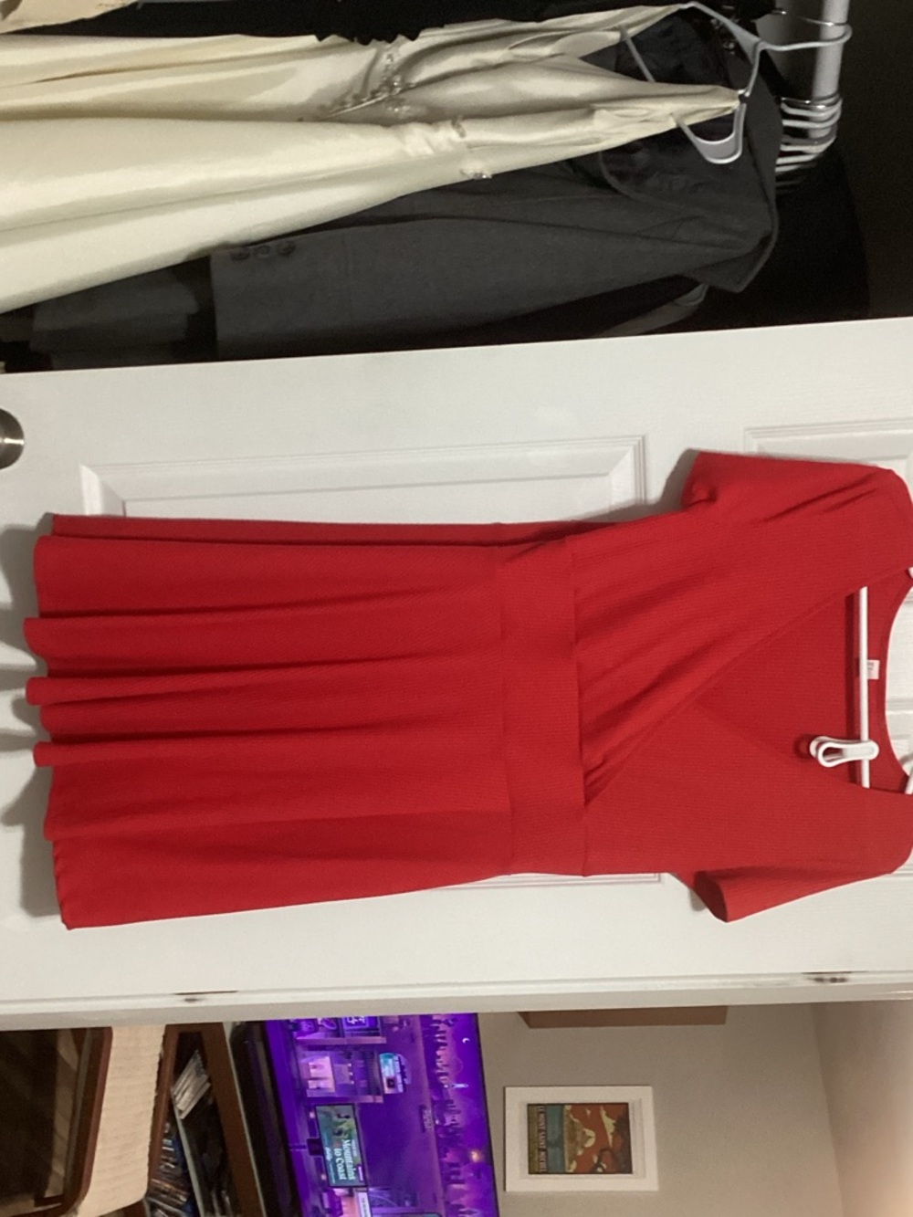 Red Fit-and-Flare Short Sleeve Dress